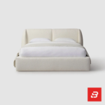 Curved wingback upholstered platform bed in cream bouclé fabric by Bahoo Furniture UAE