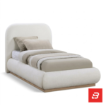 Curved-arch upholstered platform bed in cream bouclé fabric by Bahoo Furniture UAE