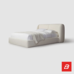 Curved wingback upholstered platform bed in cream bouclé fabric by Bahoo Furniture UAE