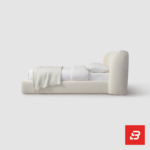 Curved wingback upholstered platform bed in cream bouclé fabric by Bahoo Furniture UAE