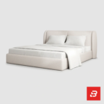 Curved wingback upholstered platform bed in cream bouclé fabric by Bahoo Furniture UAE