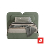 Double-cushioned modern upholstered platform bed in sage green velvet by Bahoo Furniture UAE