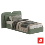 Double-cushioned modern upholstered platform bed in sage green velvet by Bahoo Furniture UAE