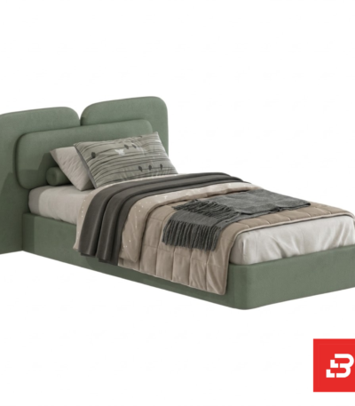 Double-cushioned modern upholstered platform bed in sage green velvet by Bahoo Furniture UAE