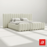 Sculptural vertical-channel upholstered bed in cream bouclé fabric by Bahoo Furniture UAE