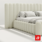 Sculptural vertical-channel upholstered bed in cream bouclé fabric by Bahoo Furniture UAE