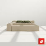 Low-profile modular platform bed in warm beige fabric by Bahoo Furniture UAE