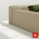 Low-profile modular platform bed in warm beige fabric by Bahoo Furniture UAE
