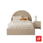 Semi-circular arched kids platform bed in ivory bouclé fabric by Bahoo Furniture UAE