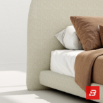 Arched minimalist upholstered platform bed in cream bouclé fabric by Bahoo Furniture UAE