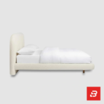 Arched minimalist upholstered platform bed in cream bouclé fabric by Bahoo Furniture UAE