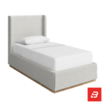 Wingback upholstered platform bed in beige linen fabric by Bahoo Furniture UAE