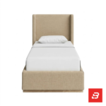 Wingback Upholstered Platform Bed | Beige Linen Kids Bed - Bahoo Furniture UAE - Image 3