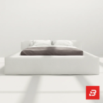 Sleek low-profile upholstered platform bed in pure white fabric by Bahoo Furniture UAE