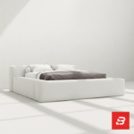 Sleek low-profile upholstered platform bed in pure white fabric by Bahoo Furniture UAE
