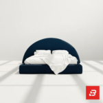 Midnight arch upholstered platform bed in navy blue velvet by Bahoo Furniture UAE