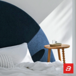 Midnight arch upholstered platform bed in navy blue velvet by Bahoo Furniture UAE