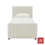 Vertical-channeled platform bed frame in ivory velvet fabric by Bahoo Furniture UAE