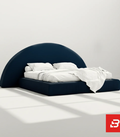 Midnight arch upholstered platform bed in navy blue velvet by Bahoo Furniture UAE