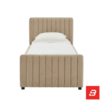 Vertical-channeled platform bed frame in ivory velvet fabric by Bahoo Furniture UAE
