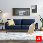 Modern minimalist living room interior showcasing a luxury cloud sofa upholstered in soft off white velvet fabric featuring plush cushions and bolster pillows by Bahoo Furniture UAE