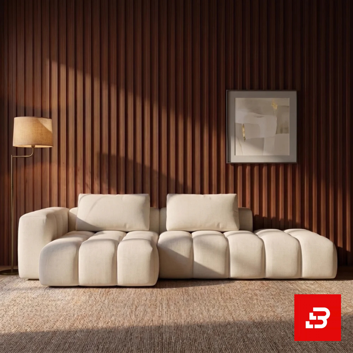 Bahoo Luxury L-Shape Sectional Sofa Upholstered - Bahoo Furniture Bahoo Luxury L-Shape Sectional Sofa Upholstered | Off White Fabric Sectional - Image 1