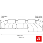 Grand double-height living room interior showcasing a luxury l-shape sectional sofa upholstered in soft off white bouclé fabric with a modern ring chandelier and marble coffee table by Bahoo Furniture UAE