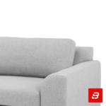 Studio product render of a modern luxury warm gray fabric l-shape sectional sofa with chaise lounge and solid wooden tapered legs against a clean white background by Bahoo Furniture UAE