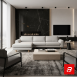 Studio product render of a modern luxury warm gray fabric l-shape sectional sofa with chaise lounge and solid wooden tapered legs against a clean white background by Bahoo Furniture UAE