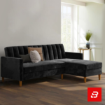 Bahoo Furniture modern off white L-shape fabric sofa with chaise