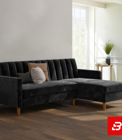Bahoo Furniture modern off white L-shape fabric sofa with chaise