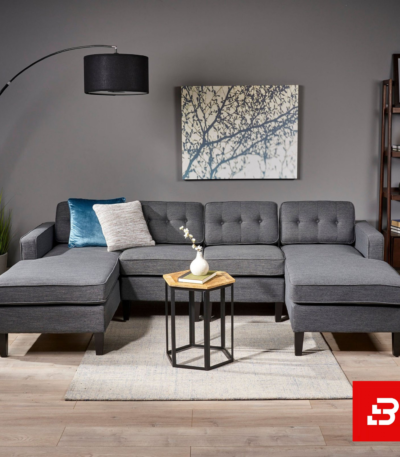 Bahoo Furniture modern gray U-shape sectional sofa with chaise