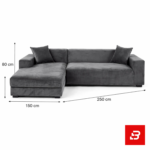 Sophisticated modern living room interior showcasing a luxury l-shape sectional sofa upholstered in soft warm gray velvet featuring matching throw pillows and a patterned throw blanket by Bahoo Furniture UAE